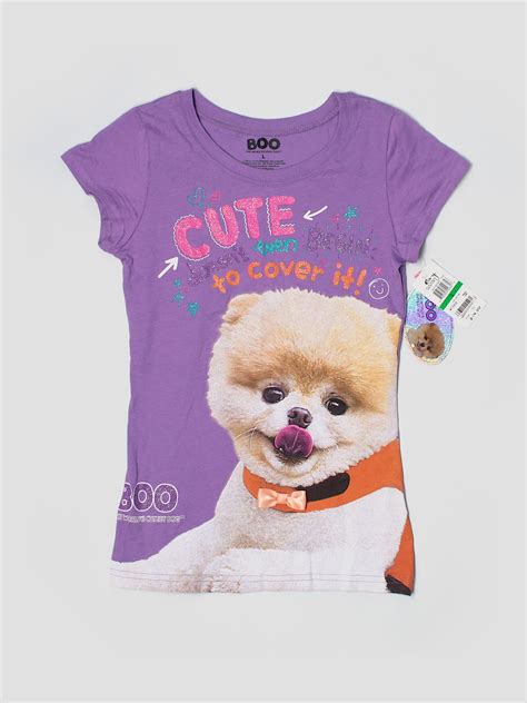 Boo The World's Cutest Dog 100% Cotton Graphic Purple Short Sleeve T ...