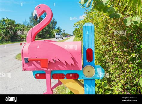 Pink Flamingo wooden mailbox, Sanibel Island, Florida, USA Stock Photo - Alamy