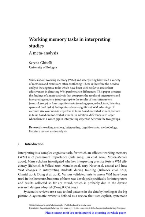 (PDF) Working memory tasks in interpreting studies A meta-analysis