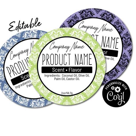 Editable Damask Round Label. Sticker Template. Personalize, Customize ...