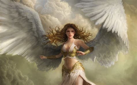 fantasy girl, angel, fantasy art, wings, long hair, artwork, redhead, women, HD Wallpaper | Rare ...