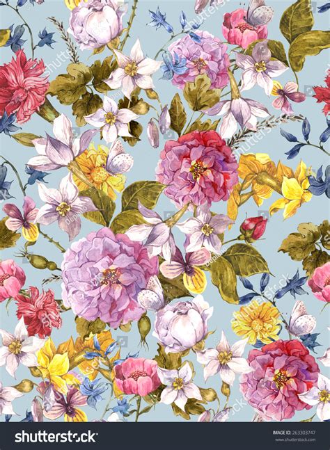 Floral Vintage Seamless Watercolor Background Watercolor: ภาพประกอบสต็อก 263303747 | Shutterstock