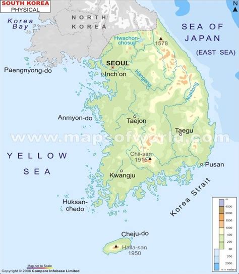 Physical Map of South Korea Physical Map, Korean Peninsula, North Bay ...