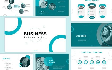 Business Presentation PowerPoint Template Turquoise color