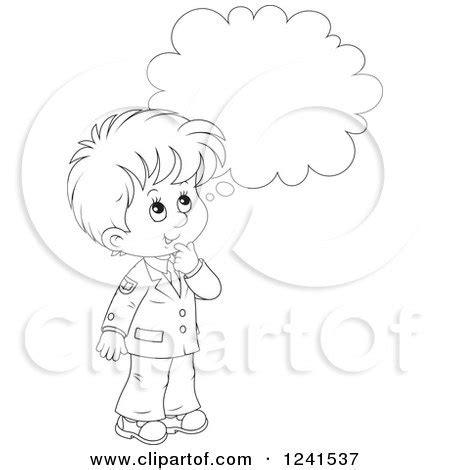 Clipart of a Black and White Thinking School Boy 2 - Royalty Free ...