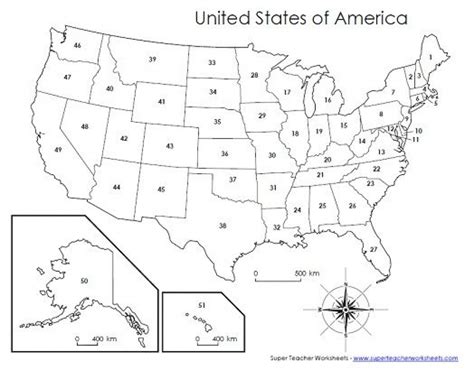 50 States Numbered Map