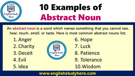 10 Examples of Abstract Noun - English Study Here