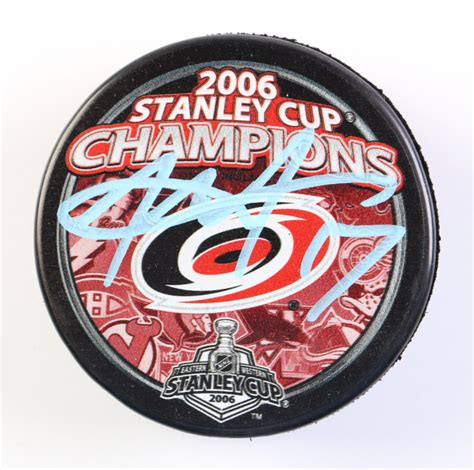 Rod Brind'Amour Signed Hurricanes 2006 Stanley Cup Champions Logo Hockey Puck (COJO) | Pristine ...