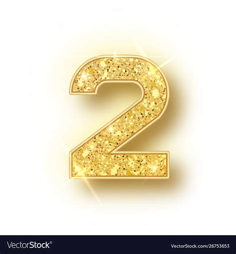 Gold glitter alphabet numbers 2 with shadow Vector Image