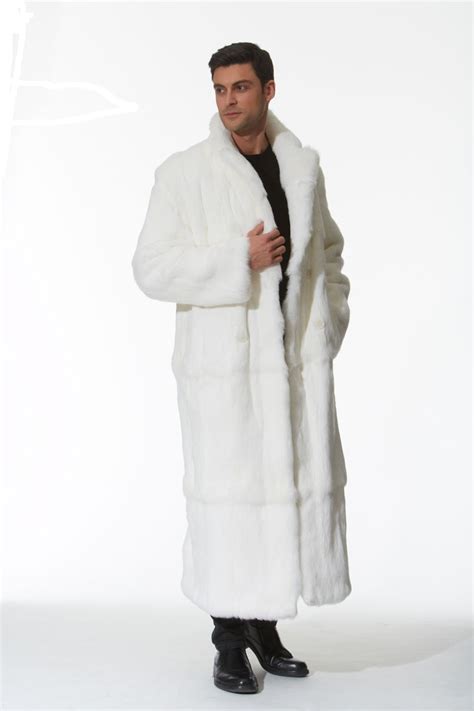 Men’s White Fur Coat – Natural White Rabbit -Double Breasted – Madison Avenue Mall Furs