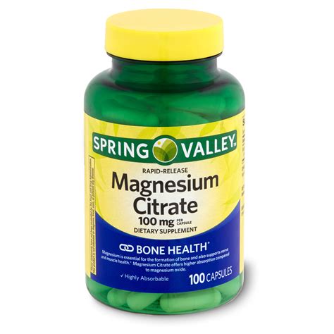 Spring Valley Rapid-Release Magnesium Citrate Dietary Supplement, 100 mg, 100 count - Walmart ...