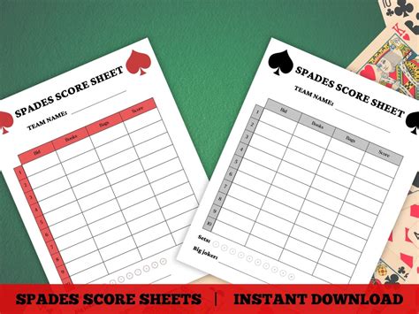 Spades Score Card Printable Spades Score Sheet Spades Game Night Scoring Sheet Printable PDF ...