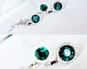 Items similar to emerald green chic jewelry set art deco clear crystal swarovski rhinestone ...