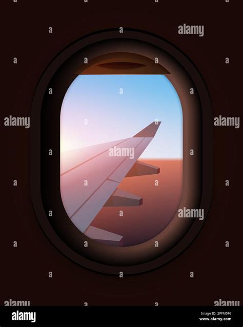 Airplane window vector inside flight interior concept. Fly window ...