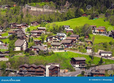 Landscape Countryside Village at Visp, Switzerland., Cityscape and Natural Scenery Hill of Swiss ...