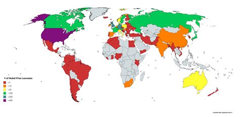 [OC] Countries that have Nobel Prize Laureates [6300 x 3095] : r/MapPorn