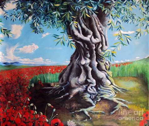 Olive Tree In A Sea Of Poppies Painting by Alessandra Andrisani