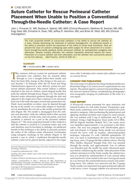 (PDF) Suture Catheter for Rescue Perineural Catheter Placement When Unable to Position a ...