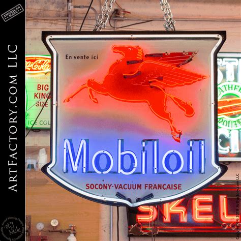 Mobil Pegasus Sign: Original White Neon Roadside "Survivor"