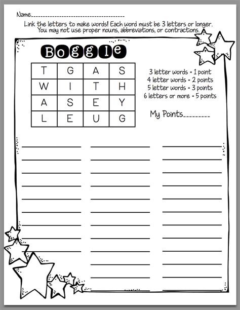 Free Boggle Word Games Template | 101 Activity