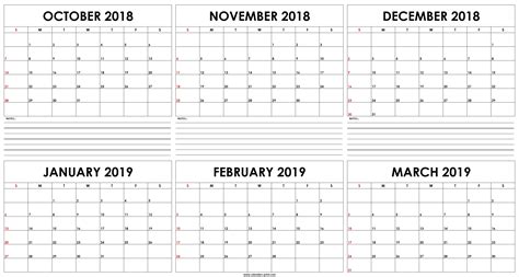 Calendar Template Six Months Printable Free | Example Calendar Printable