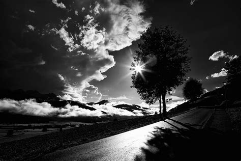 Sunset, Clouds, Dark, Wood, Road, Tree, Bw, Chb HD wallpaper | Pxfuel