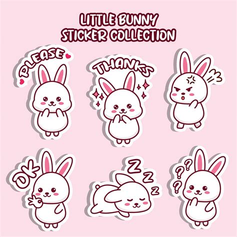 Set of social media emoji little bunny sticker collection animal ...