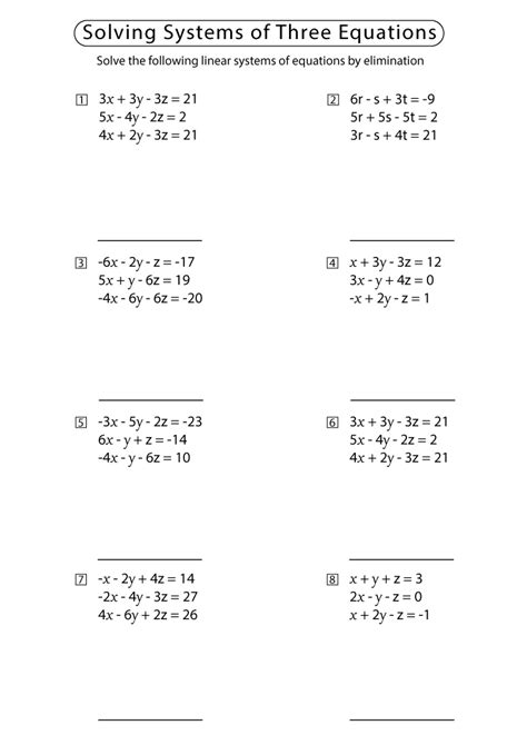 Systems of Linear Equations Worksheets with Answer Key