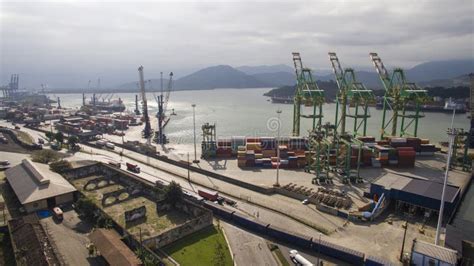 Aerial View Port of Santos - Container Ship Being Loaded at the Stock ...