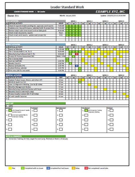 Leader standard work template a tool of nichijo kanri – Artofit