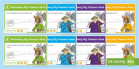 KS2 Dictionary Dig Treasure Hunt Cards - Primary Resources