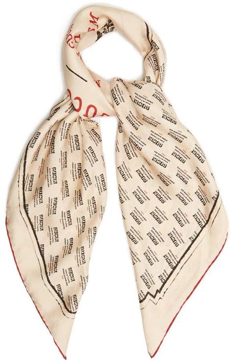 Gucci Invite-print Silk-twill Scarf - Cream | Head scarf outfit, Western scarf, Hair scarf styles