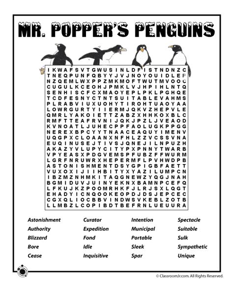 Mr. Popper's Penguins Word Search Activity - Woo! Jr. Kids Activities