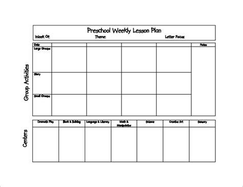 Free Printable Preschool Weekly Lesson Plan Template - Printable Templates Free