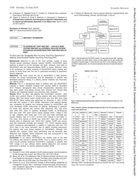 (PDF) SAT0438 TO SCREEN OR “WAIT AND SEE” – CAN HLA GENE TESTING PREVENT ALLOPURINOL RELATED ...