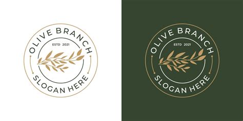 Minimalist olive branch logo design. Elegant leaves with vintage, retro ...