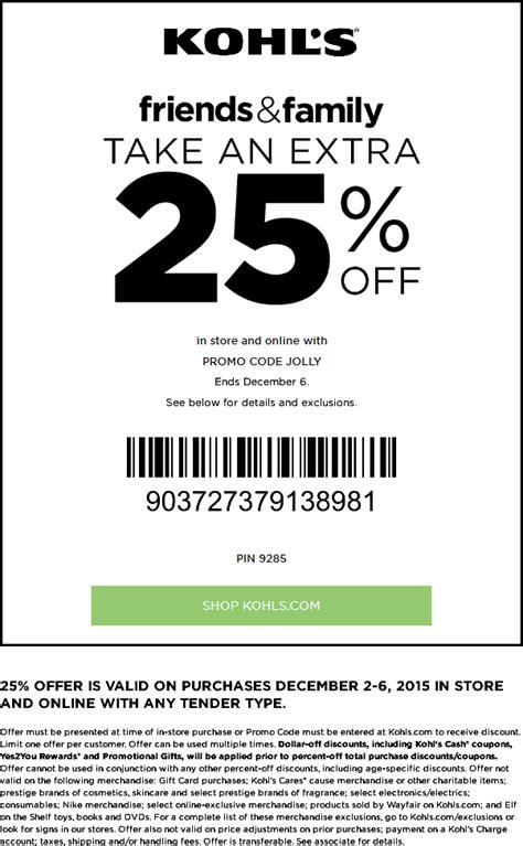 Kohls Coupons - 25% off at Kohls, or online via promo code JOLLY