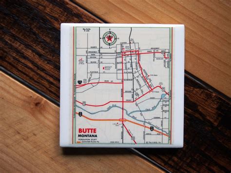 1967 Butte Montana Map Coaster. Montana Gift. Butte Map. Vintage ...