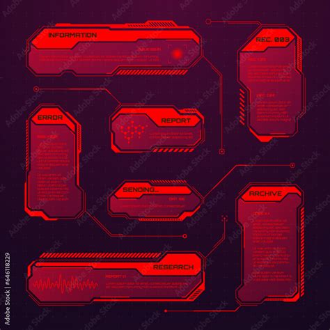 Red futuristic HUD or UI elements. Sci-fi user interface text boxes ...