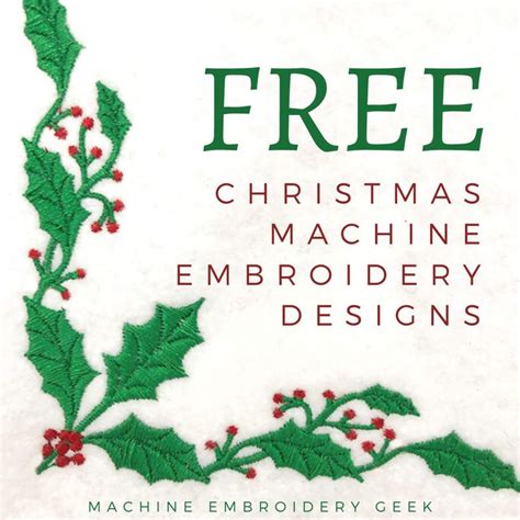 a machine embroidery pattern with holly leaves and red berries on white ...