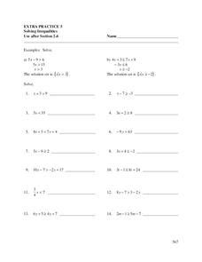 Solving Inequalities Worksheet for 7th - 8th Grade | Lesson Planet