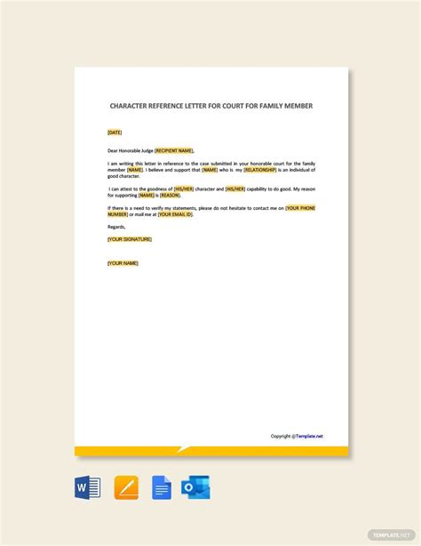 Character Reference Letter for Courts Template - Google Docs, Word | Template.net