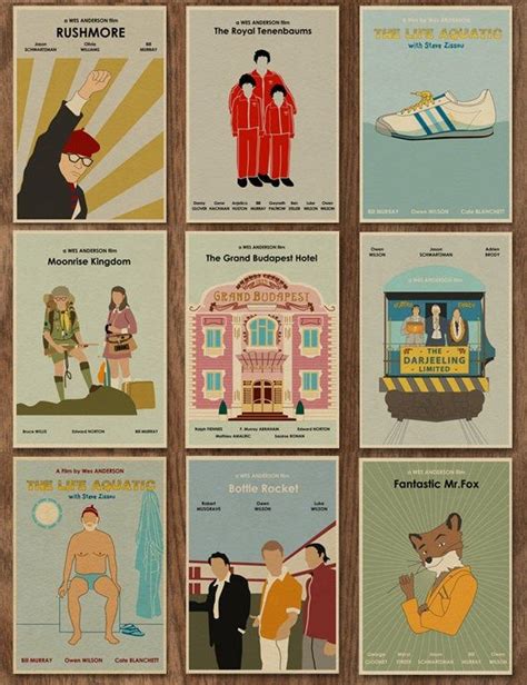 Set of 9 Wes Anderson minimalist 16x12 movie poster prints. Usual price: $160 The Grand Budapest ...