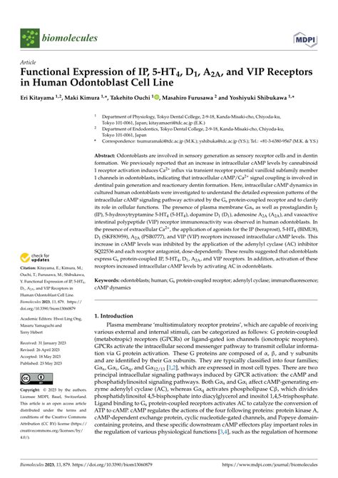 (PDF) Functional Expression of IP, 5-HT4, D1, A2A, and VIP Receptors in Human Odontoblast Cell Line