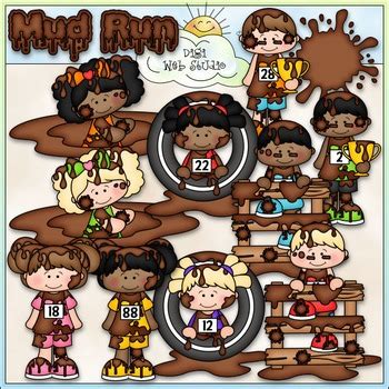 Mud Run Clip Art - Mudder Kids Clip Art - CU Clip Art & B&W by Digi Web Studio