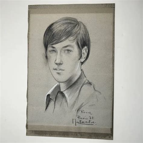 VINTAGE 1971 YOUNG Teen Boy Portrait Realism Charcoal Drawing - Signed - Paris $37.47 - PicClick