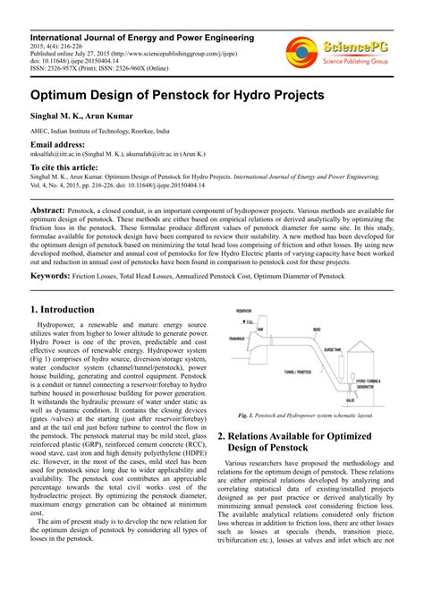 (PDF) Optimum Design of Penstock for Hydro Projects