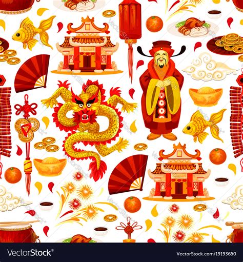 Chinese lunar new year symbols pattern Royalty Free Vector