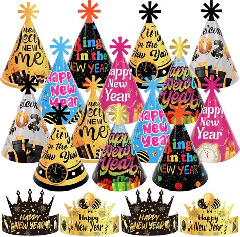 DPKOW 18pcs 2024 New Year Party Hats Headwear New Year Cone Crown Hat for 2024 New Year Party ...