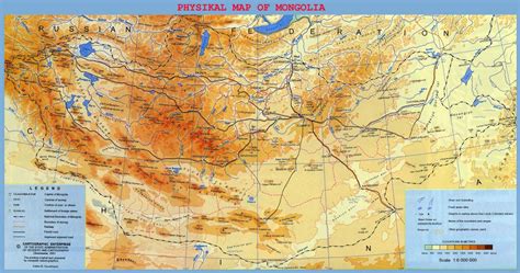 Large detailed physical map of Mongolia with roads, railroads, cities and other marks | Mongolia ...